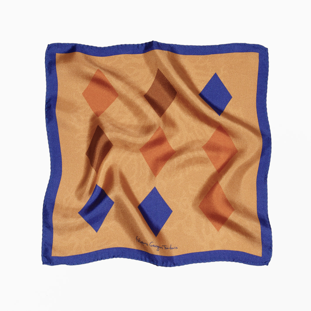 Artist's Rhombs & Corals - unisex pochette square - greek silk scarf - FGTONSILK