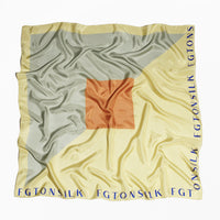 Luxury Greek silk scarf in banana light yellow with subtle logo print, 90cm classic square scarf, 100% silk organza