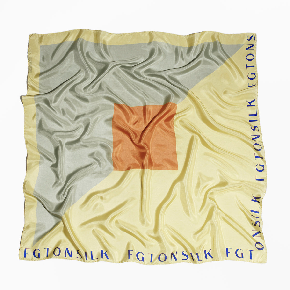 Luxury Greek silk scarf in banana light yellow with subtle logo print, 90cm classic square scarf, 100% silk organza