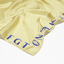 Luxury Greek silk scarf in banana light yellow with subtle logo print, 90cm classic square scarf, 100% silk organza