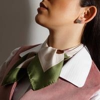 Painted Pois Olive - bandana square 50 - greek silk scarf - FGTONSILK