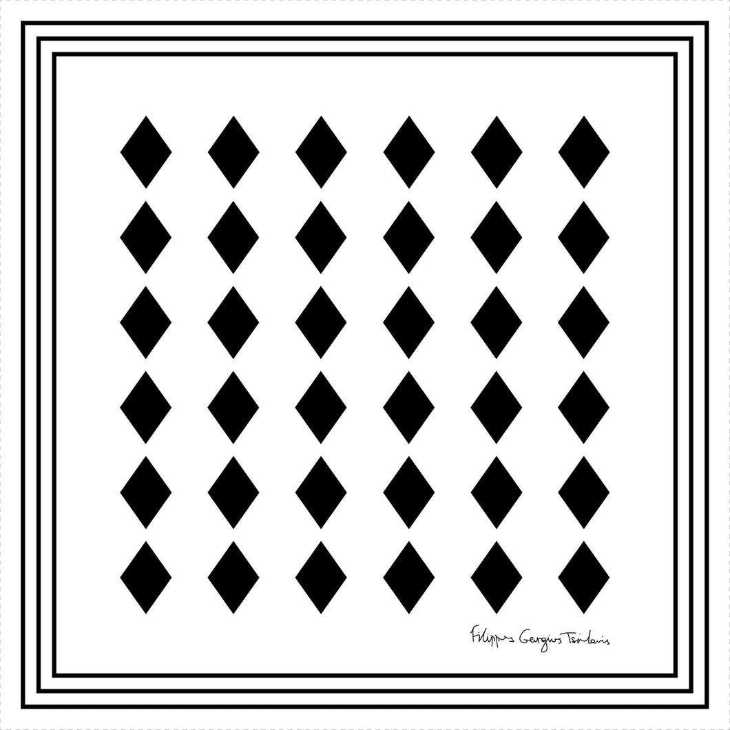 B&W Artist's Rhombs - neckerchief scarf 68 - silk scarf - FGTONSILK