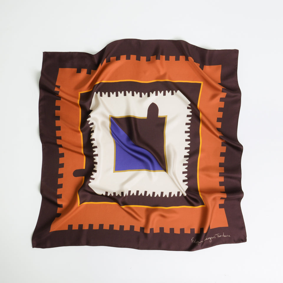 Double Square Castle - neckerchief square 68 - Greek silk scarf - FGTONSILK